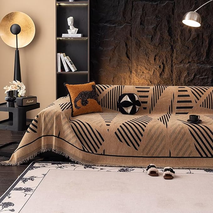 VClife Soft Thick Chenille Couch Cover 1 PC Washable Couch Cover for 3 Cushion Couch Sofa Modern Brown Black Jacquard Sectional Sofa Cover 71"x150"