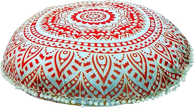 ICC 32" Large Round seat Floor Cushion Chair Ottoman Cover Pouf Pillow Meditation Floor Cushions for Adults Seating pouffe Ottoman Throw Covers Craft Room Furniture for Sitting Cover Fire