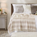 DII Rustic Farmhouse Cotton Cabana Striped Blanket Throw with Fringe, 50 x 60 - Cabana Striped Stone