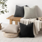 MIULEE Neutral Cream/Grey Decorative Pillow Covers 18x18 Inch Set of 4 Boho Western Farmhouse Throw Pillows Corduroy Couch Pillowcases Industrial Home Decor for Sofa Living Room Bed