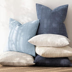 Foindtower Set of 2 Decorative Linen Check Throw Pillow Covers Neutral Farmhouse Vintage Cushion Covers Modern Boho Accent Home Decor for Sofa Chair Couch Bedroom Living Room,18×18 Inch,Sky Blue