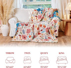 MSGKV Boho Throw Blanket for Couch 100% Cotton Floral Blanket 50"x60" Sofa Bed Chair Blanket All Seasons Lightweight Farmhouse Muslin Spring Breathable Blankets Home Decor