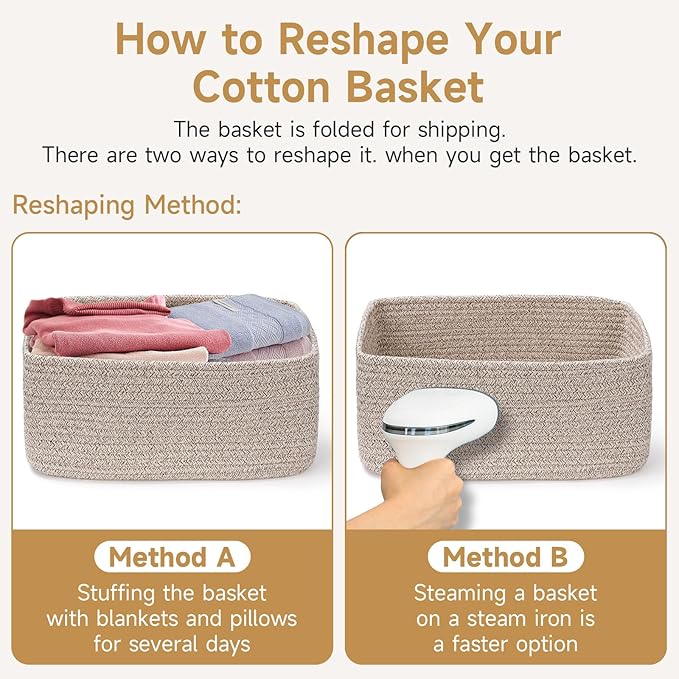 3-Pack Small Storage Baskets for Organizing | Woven Shelf Toy Basket | Rope Baskets for Gifts Empty | Closet Organizer Bins with Handles | Cube Decorative Box | 11.8×7.8×5.1” | Klein Blue