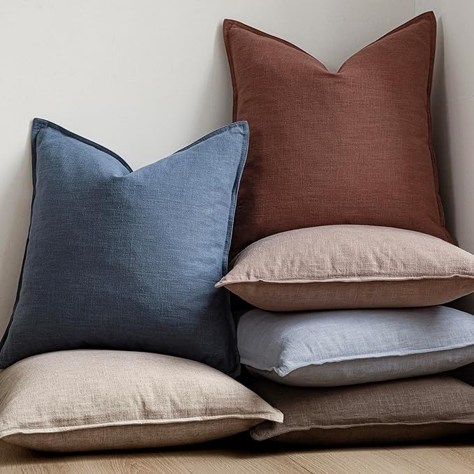 Foindtower Pack of 2, Decorative Linen Soild Throw Pillow Covers Soft Accent Euro Cushion Case Boho Farmhouse Pillowcase for Chair Couch Sofa Bedroom Living Room Home Decor 18 x 18 Inch Sky Blue