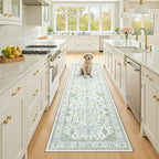 Area Rugs 2'x8' Runner Rug Non Slip Washable for Kitchen Hallway Bedroom Beside Laundry Room Bathroom Rug, Floor Carpet, Green White Blue