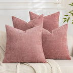 Set of 4 Soft Textured Decorative Throw Pillow Covers 22x22 Inch Cozy Farmhouse Cushion Cover Square Accent Pillow Cases for Bed Couch Sofa Living Room, Plum Pink