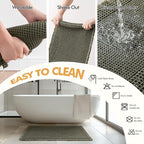 MIULEE Set of 2 Waffle Bathroom Rugs, Boho Bath Rug Super Absorbent, Non Slip Washable Ultra Soft Rubber Backed Shower Bath Mats for Floor, Tub, Shower, Bordered Design, Green, 18x30 Inch