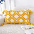 PANOD Super Soft Farmhouse Decorative Plush Throw Pillow Covers 12 x 20 Yellow,Solid Diamond Pattern Tufted with Tassels Modern Accent Boho Lumbar Cushion Cover Pillow Case for Couch Sofa