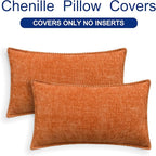 CaliTime Fall Throw Pillow Covers Decorative 12 X 20 Inches Pack of 2 Cotton Thread Stitching Edges Solid Dyed Soft Chenille Cushion Cases for Couch Sofa Bed Living Room Farmhouse Burnt Orange