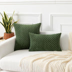 Kevin Textile Spring 16x24 Inch Pillow Cover 1 Pack Boho Decorative Soft Striped Corduroy Lumbar Farmhouse Solid Color Accent Rectangle Cushion Case for Living Room Couch Sofa Bed, Moss Green