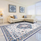 Amearea Vintage Design Area Rugs for Living Room, 6x9 Machine Washable Floral Collection Traditional Bedroom Rug, Low Pile Cute Kids Room Print Carpet, No Slip Office Kitchen Home Decor, Blue
