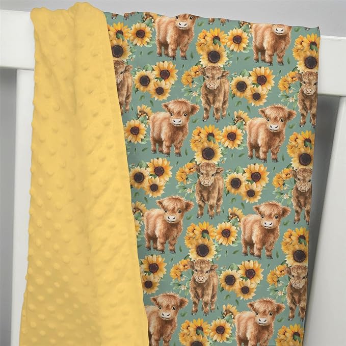 Mink Baby Girls Blankets Highland Cow Sunflower, Western Cowgirl Calf Flower Soft Double Layer Dotted Backing Receiving Swaddle, Newborn Infant Toddler Nursery Crib Bedding Shower Gift 30 x 40
