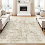 10x14 Area Rugs for Living Room, Non Slip Machine Washable Vintage Carpets, Low Pile Lightweight Large Rug for Bedroom, Dining Room, Home Office Beige Gray