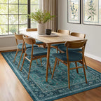 Classic Teal 5x8 Area Rugs for Living Room, Vintage Medallion Dining Room Rug Washable Non Slip, Boho Unique Low Pile Thin Carpet Rugs for Den/Bedroom/Foyer/Home Office