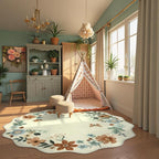 Lahome Floral Washable Round Area Rug, Soft Round Rugs 6ft Ultra-Thin Non-Slip, Boho Large Circle Carpet for Bedroom Living Room Kitchen Nursery Flore, Beige