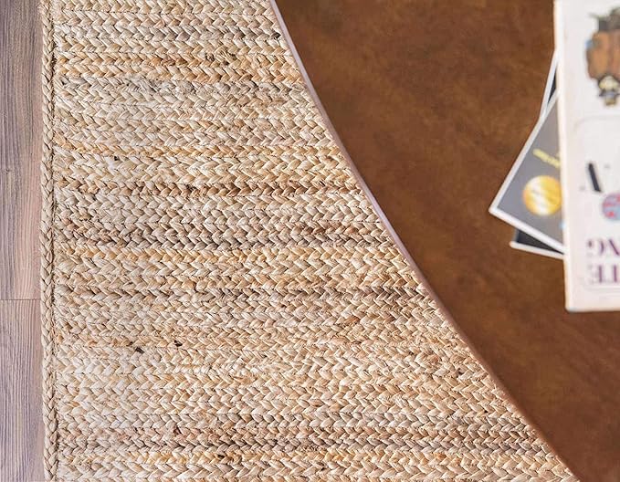 Hand Woven Jute Rug 10x14 Feet Rectangle - Handcrafted Braided Design, Indoor & Outdoor Reversible Natural Fiber Rug - Rustic Farmhouse Carpet for Living Room, Hallway, Bedroom (Natural, 10'x14')