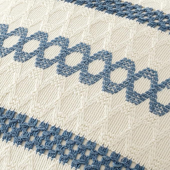 MIULEE Set of 2 Coastal Blue Boho Decorative Lumbar Pillow Covers 12x20 Inch Farmhouse Rustic Couch Throw Pillows Modern Summer Cushion Covers Retro Cute Macrame Woven Spring Decor for Bed Sofa Chair