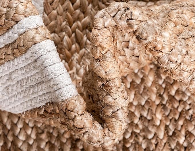 Unique Loom Braided Jute Collection Classic Quality Made Natural Hand Woven with Coastal Design Area Rug (2' 6 x 6' 0 Runner, Natural/ Ivory)