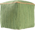 LR Home Green Bordered Hand-Loomed Cotton Blend Cube Pouf with Jute Braid for Home Decor | Transitional Foot Rest for Bedroom & Living Room | 18 x 18 x 18 Stuffed Ottoman Ottoman