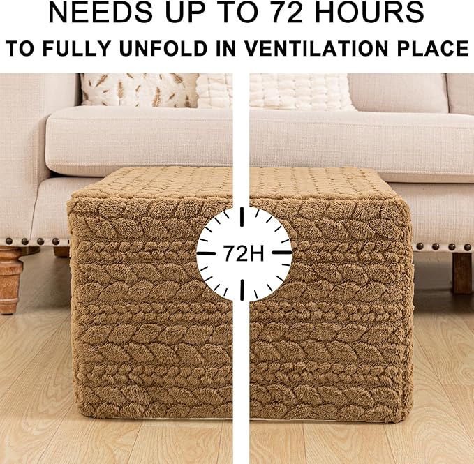 20x20x14 Inches Fluffy Square Pouf Ottoman - Plush Furry Boneless Ottoman Foot Rest Stool with High-Density Foam, Versatile Floor Seating for Living Room (Coffee)