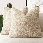Foindtower 2 Pieces 20x20 Inch Light Khaki, Faux Fur Throw Pillow Cover Accent Sherpa Pillow Fuzzy Soft Pillowcases Sheepskin Decorative Fleece Cushion Case for Bed Couch Living Room