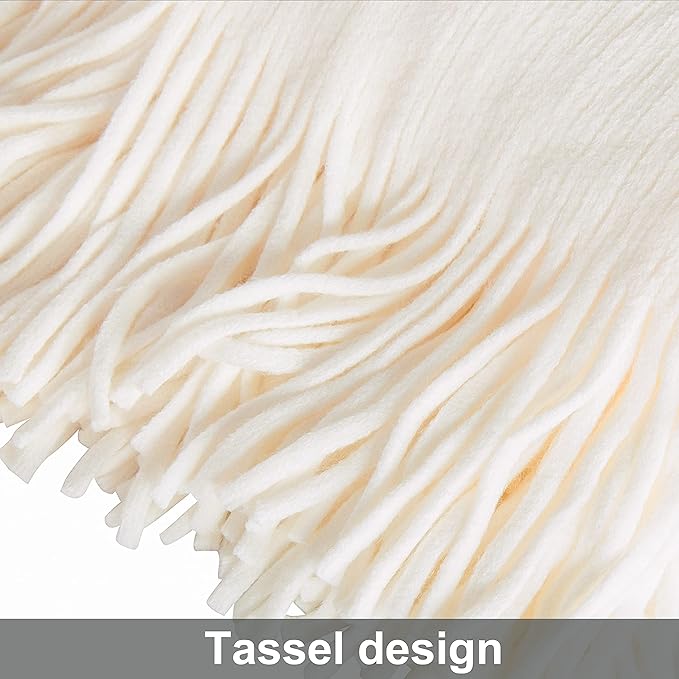 NTBAY Acrylic Knitted Throw Blanket, Lightweight and Soft Cozy Decorative Woven Blanket with Tassels for Travel, Couch, Bed, Sofa, 51x67 Inches, White Striped