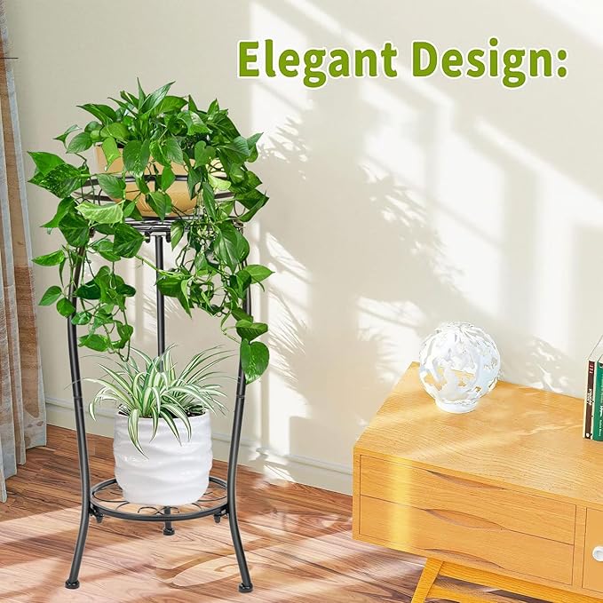 THKFUL Metal Plant Stands Indoor Outdoor, 2Tier Tall Potted Plant Stand Plant Shelf Flower Pot Stand Iron Plant Holder for Multiple Planter,Rustproof Corner Plant Rack for Christmas Gift(20.3'')