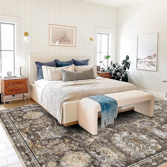 RUGSURE Washable Area Rugs - Perfect for Living Room, Bedroom, Kids Room, Nursery - Stain & Water Resistant Non-Slip, Pet & Child Friendly, Vintage Tribal Area Rugs (Ivory, 3' x 5 ')