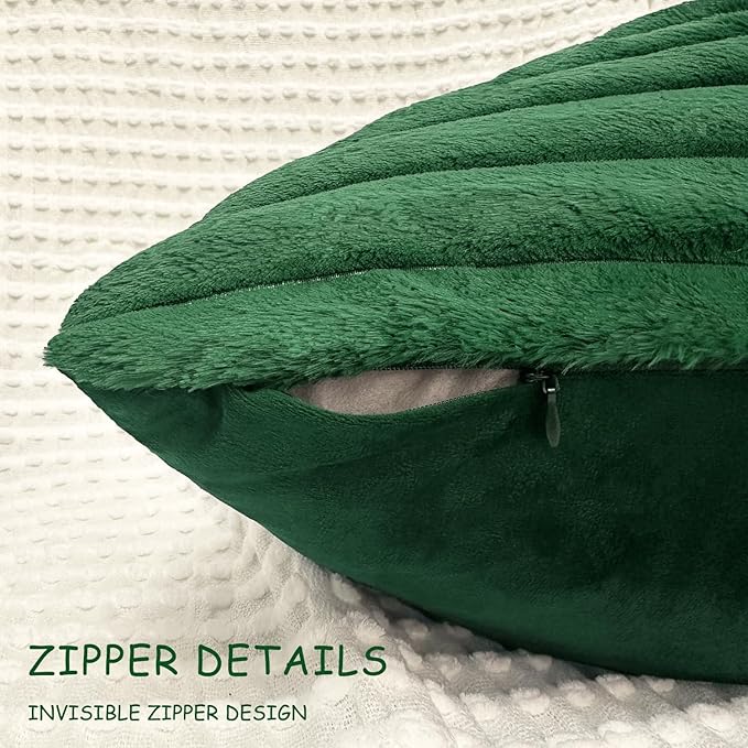 2 Pack 18x18 Pillow Cover Velvet Pillow Covers, Faux Fur Square Throw Pillow Covers for Living Room Decorations Throw Pillow Case, Throw Pillow Cover Cushion Cover for Sofa Bedroom Car, Dark Green