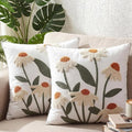 Breling 2 Pack Spring Embroidered Floral Pillow Covers 18x18 Inch Daisy Decor Decorative Velvet Boho Pillow Cases Embroidered Tufted Couch Pillows Covers for Living Room Sofa Bed Spring Decor
