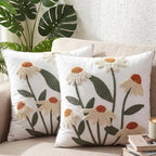 Breling 2 Pack Spring Embroidered Floral Pillow Covers 18x18 Inch Daisy Decor Decorative Velvet Boho Pillow Cases Embroidered Tufted Couch Pillows Covers for Living Room Sofa Bed Spring Decor
