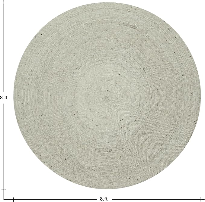 Circle Area Rug - 3 Ft' Round White Natural Jute Mat Geometric Kilim Rug Indoor Outdoor Use Flatweave Rugs for Bedroom Bedside Round Dining Table Mat Hall & Kitchen