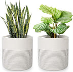 Flexzion Plant Basket (2 Pack) Modern Urban Boho Cotton Rope Basket Indoor Planter Holder (Up to 11 Inch Flower Pot) Macrame Woven Storage Organizer Bin with Handles Home Decor Storage 12" x 12"