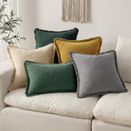 MIULEE Decorative Throw Pillow Covers Neutral Linen Fringe Throw Pillows Euro Shams Set of 2 Army Green Boho Farmhouse Cushion Covers for Couch Sofa Bed Living Room Home Decor 24x24 Inch