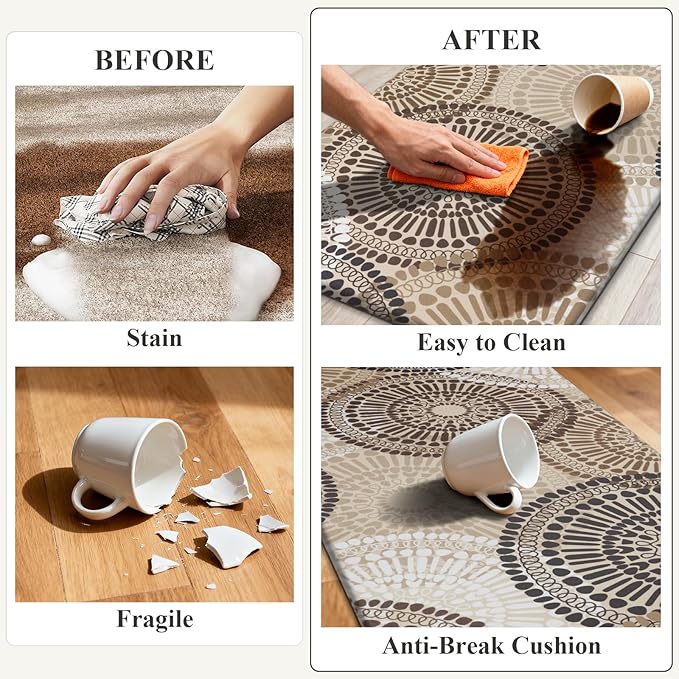 HEBE Cushioned Kitchen Mats for Floor Set of 2, Non Slip Anti Fatigue Kitchen Rugs and Mats, Floral Waterproof Comfort Foam Standing Mat Floor Carpet for Kitchen,Home Office,Sink,Laundry
