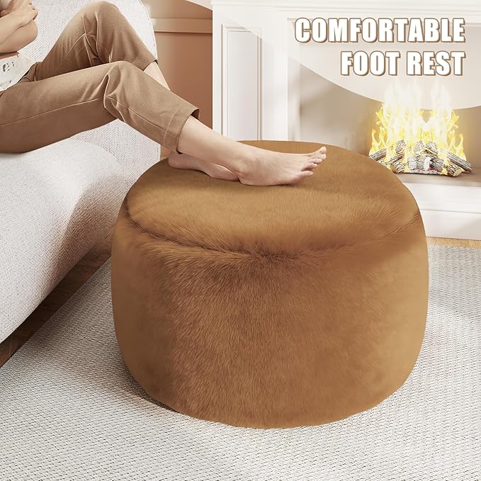 Round Pouf Ottoman Foot Rest, 29 X 18Inch Floor Poufs Footstool, A Round Modern Foam Filled Foot Stool for Living Room, Home, Nursery, Dorm (Orange, 29Inch)