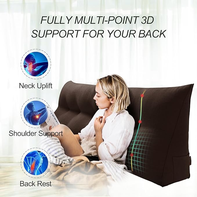 WOWMAX 80% Cotton & 20% Linen Blend Headboard Pillow – California King Size Reading Wedge Backrest for Bed, Handmade Firm Support Bolster Cushion with Removable Cover, Premium Bed Rest Pillow, Brown