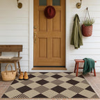 Washable Easy Jute 3x5 Entryway Rug - Door Mat Indoor Entrance, Diamond Rug for Entry Way, Kitchen, Low Pile Light Brown Geometric Striped Woven Front Door Décor