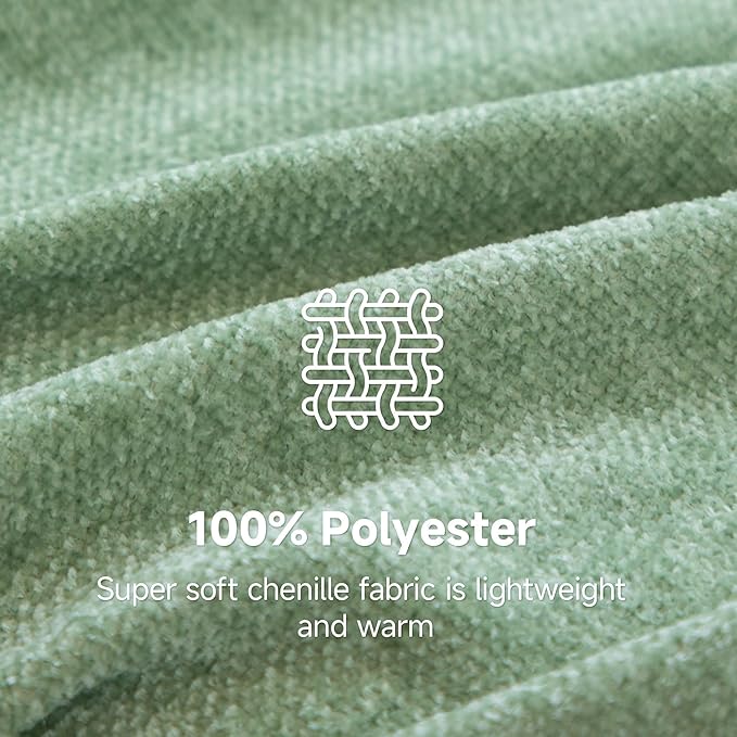 Simple&Opulence Soft Chenille Throw Blanket 50'' x 60'' - Cozy Fluffy Blanket with Fringe Tassel, Farmhouse Boho Blankets for Couch Bed Office Chair Gift Home Decor All Season Use,Sage Green