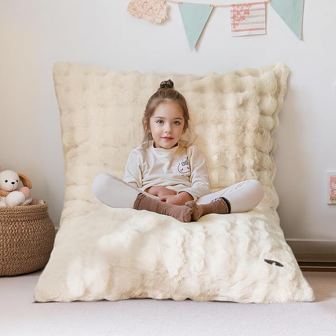 MAXYOYO 3 in 1 Kids Bean Bag Chair Bed, Child Floor Sofa for Gaming, Reading, Convertible Bean Bag Floor Cushion with Machine Washable Cover for Living Room Bedroom, Beige