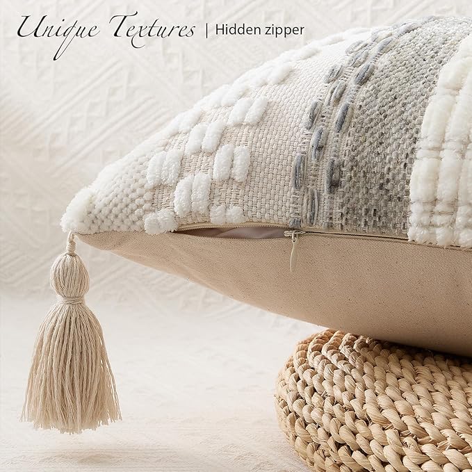 Kevin Textile Spring 12x24 Inch Lumbar Throw Pillow Cover 1 Pack Boho Decorative Soft Chenille Thread Woven Tufted Textured Rectangle Cushion Case Accent for Living Room Couch Sofa Bed, Grey