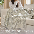 jinchan Boho Floral 100% Cotton Blanket 4-Layer Throw Blanket with Tassel Grey and White Flower Butterfly Soft Luxury Rustic Farmhouse Decor Blanket for Couch Bed 60x80 inch All Season Gift for Women