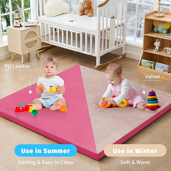Waterproof Baby Play Mat for Floor Memory Foam 50 * 50 Cushion Playpen Playmat Tummy Time Nursery Rug Thick Pad Create Soft & Safe Area for Infants,Toddler,Kids,Hot Pink