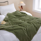 Olive Green Fleece Throw Blanket 50”×60” for Couch Sofa Bed,Super Soft Cozy Plush Microfiber Flannel Blanket with Stripes Design Lightweight for Adults,Woman,Girls