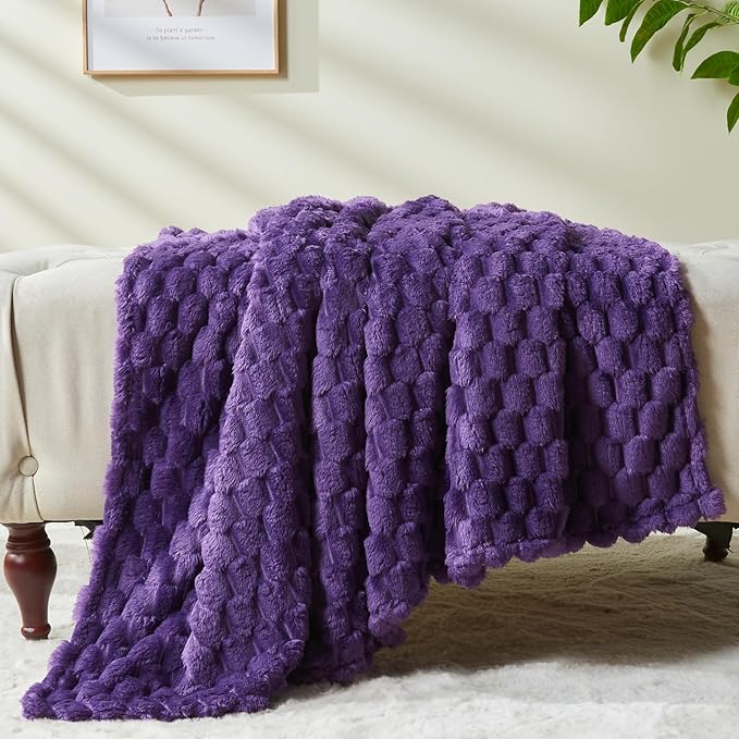 NEWCOSPLAY Super Soft Twin Blanket Purple Premium Silky Flannel Fleece 3D Clouds Stylish Jacquard Lightweight Bed Blanket All Season Use 350GSM (Purple, Twin(60"x80"))