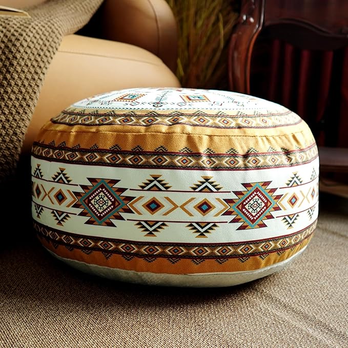 Unstuffed Pouf Cover Ottoman Footrest Bohemian Chenille Foot Stool Floor Bean Bag 20x8 Inches for Living Room Bedroom Home Decor (Mustard Yellow, Round)