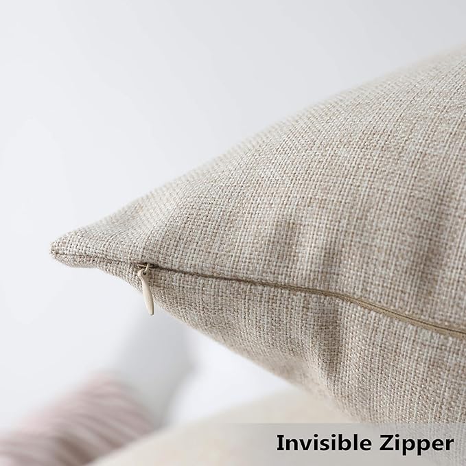 Home Brilliant 24x24 Pillow Cover Burlap Solid Linen European Throw Pillow Sham Cushion Cover for Bench Decorations, 24x24, Light Linen