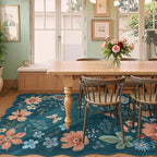 Lahome Floral Washable Rugs 8x10, Non-Slip Soft 8x10 Rugs for Living Room Bedroom, Ultra-Thin Stain Resistant Boho Blue Accent Carpet for Dining Room Office Flore (8x10ft,Navy Blue)