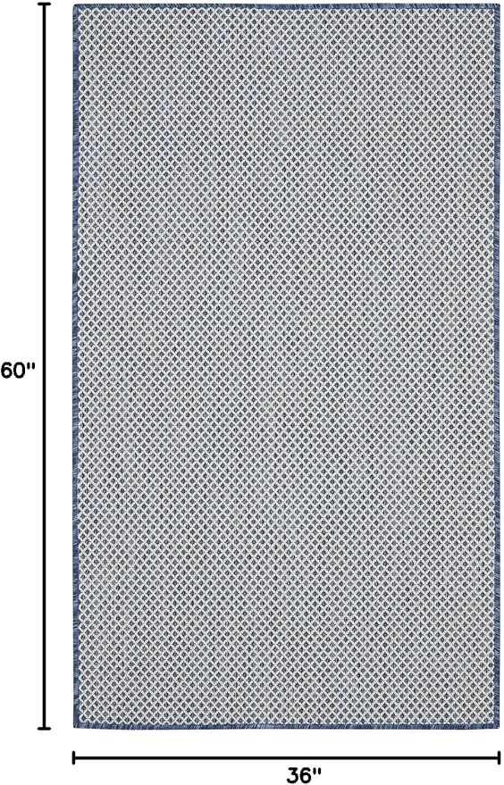 Nourison Home Courtyard Ivory Blue 3' x 5' Area Rug - Easy Clean, Non Shedding, Bed Room, Living Room, Dining Room, Kitchen (3' x 5')