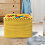 COMFY-HOMI Square Woven Cotton Rope Basket for Organizing, Gift Baskets for Handles, Empty Gift Baskets, Toy Basket for bins|13.5" x 11" x 9.5" home decor for Living Room, Bathroom